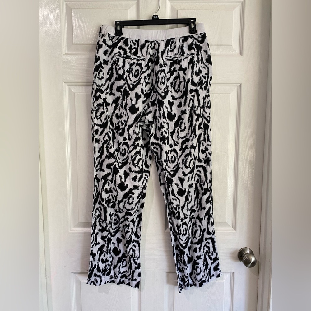 Madison 100% Linen Pants Size 12 Black and White Elastic Waist Drawstring Beach - Picture 9 of 13
